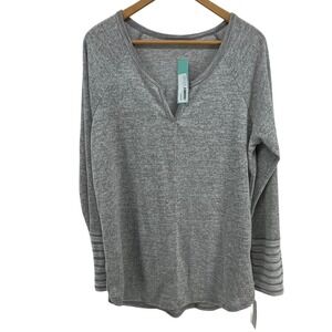 Loveappella Tiffina Knit Top Light Grey Notched V-Neck Women XXL NEW